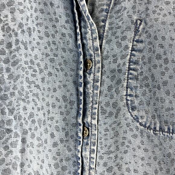 Bella Dahl Leopard Print Tencel Top Womens Medium Blue Button Down 3/4 Sleeve - Picture 8 of 16